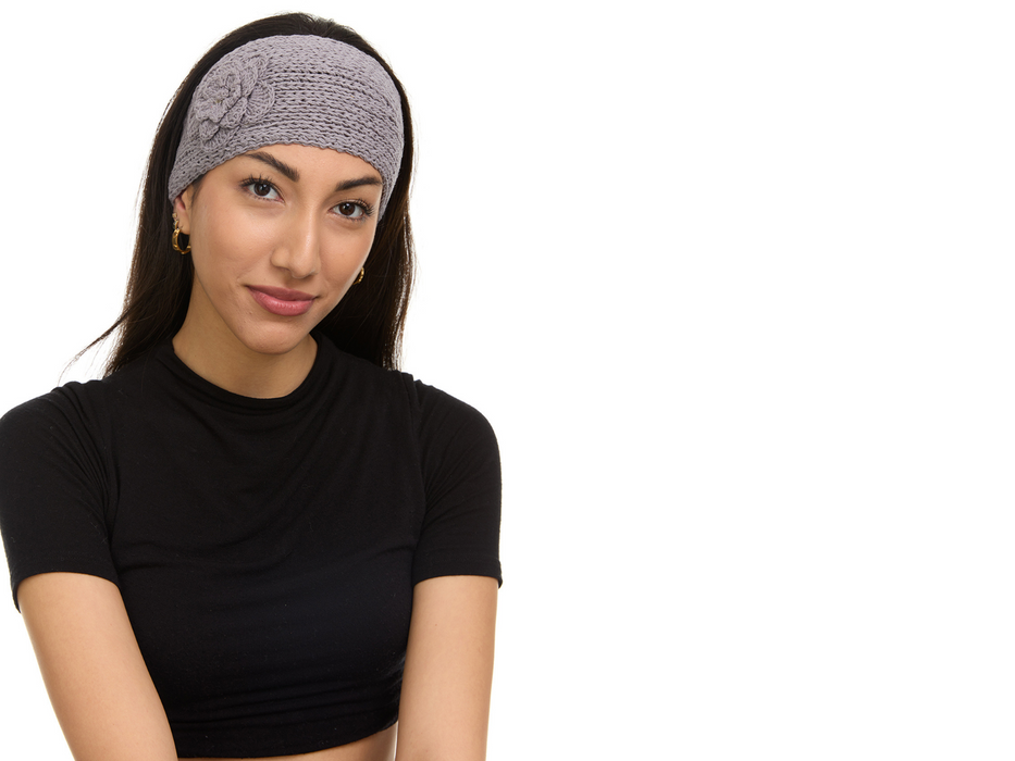 Crochet Wide Headband with Flower