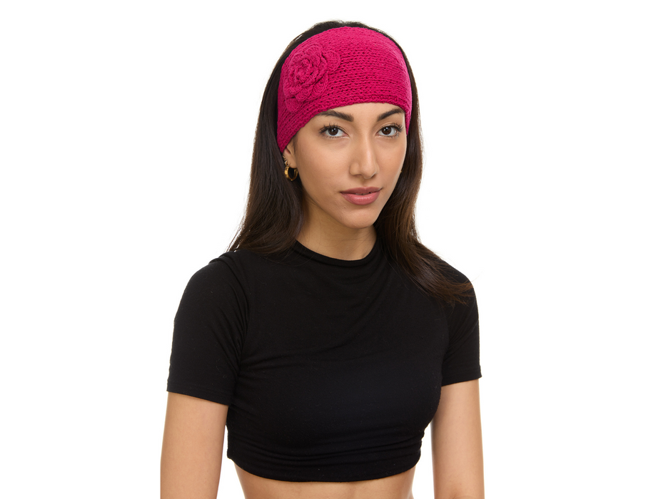 Crochet Wide Headband with Flower