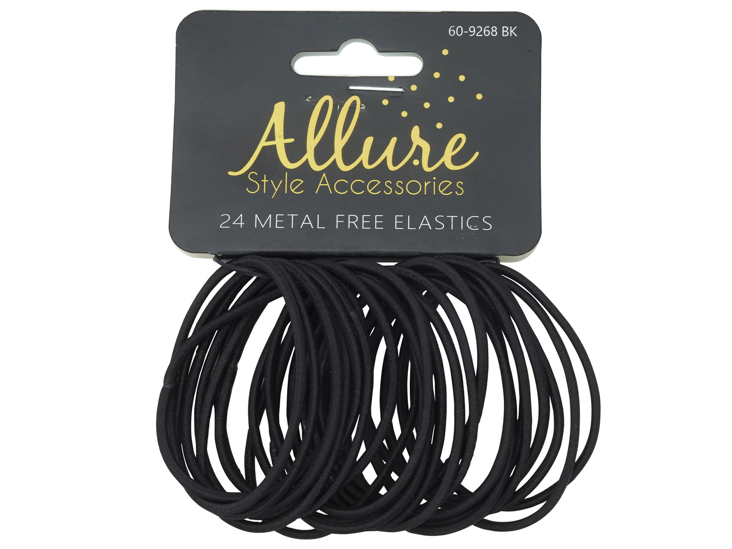 Allure Metal Free Black Ponytail Holders, Thin, Set of 24, 12-Pack