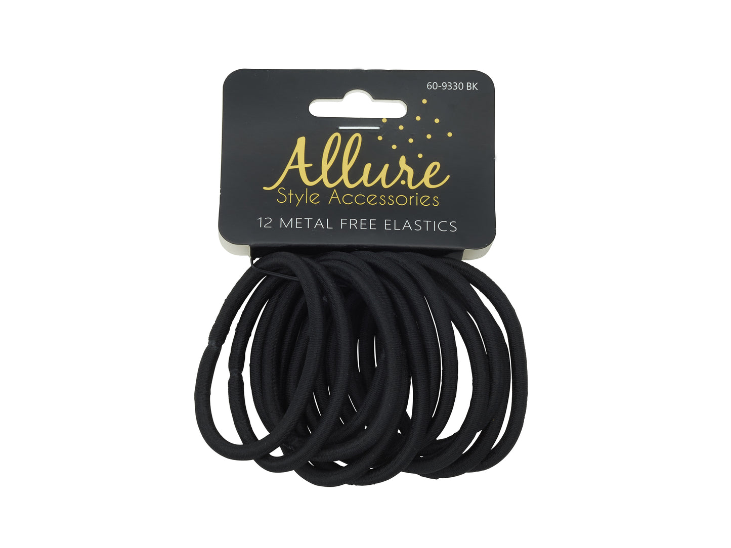 Allure Metal Free Black Ponytail Holders, Thick, Set of 12, 12-Pack