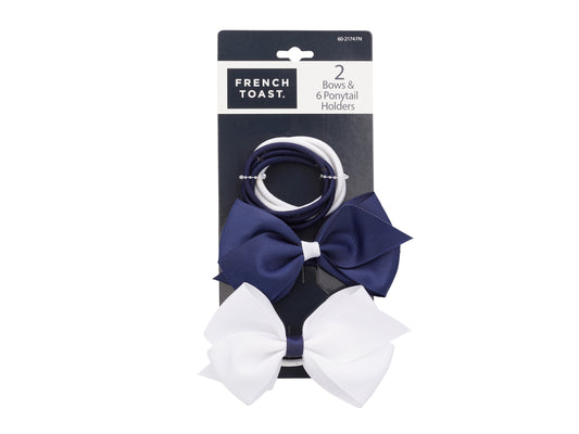 French Toast Ponytail Bows and Metal Free Elastics 8 Piece