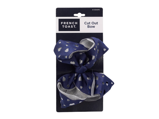 French Toast Large Bow Barrette with Cut Out Hearts