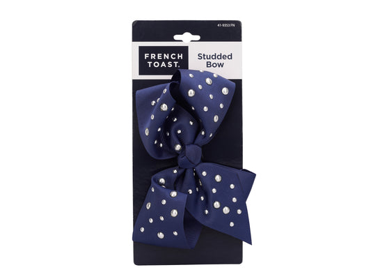 French Toast Jumbo Bow Barrette w/Silver Studs