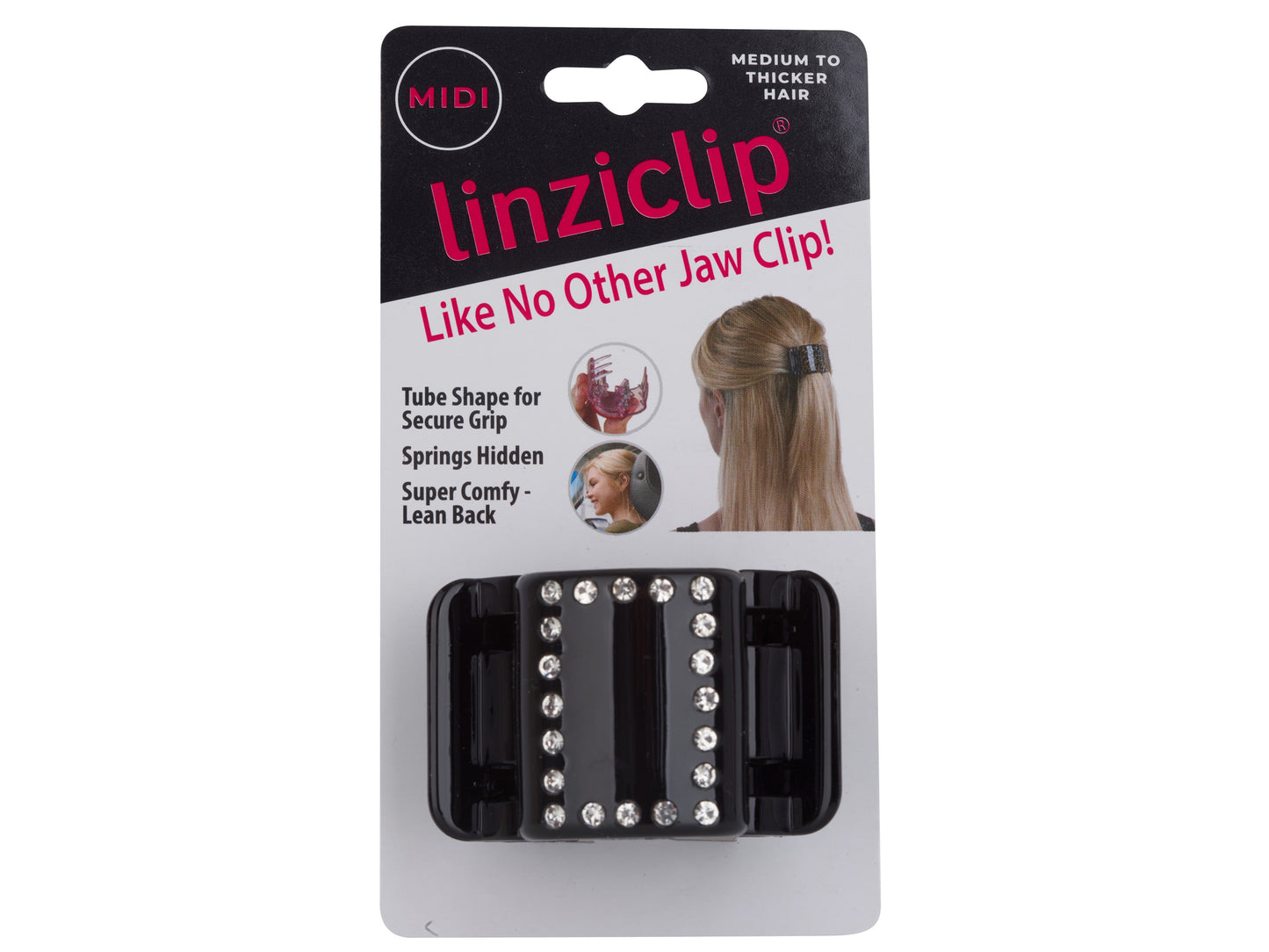 Linziclip Midi Diamante Black Gloss