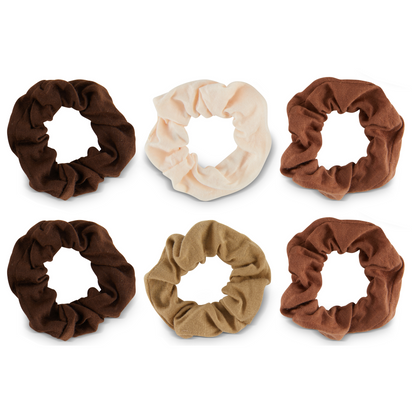 Allure Cotton Scrunchies, 6-Pack, Browns