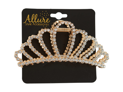 Allure Rhinestone Gold Crown Large Hair Clip