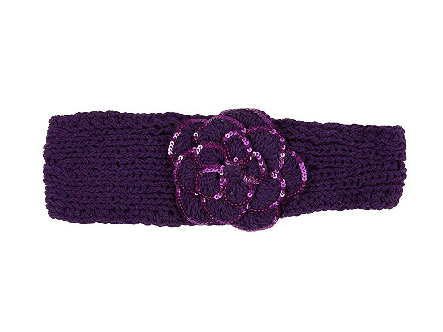 Crochet Headband with Sequined Flower