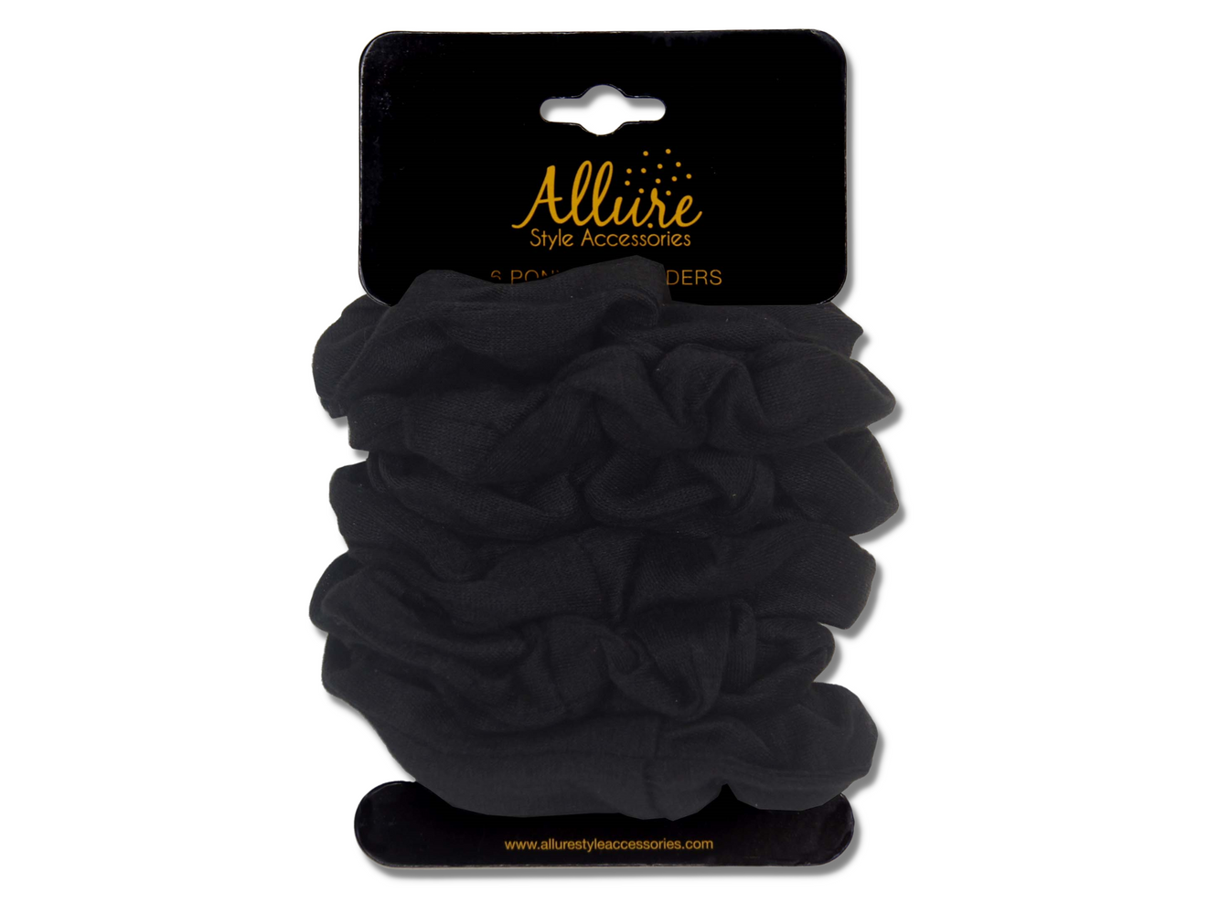 Allure Cotton Scrunchies, 6-Pack, Black