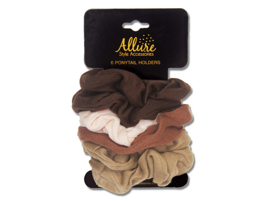 Allure Cotton Scrunchies, 6-Pack, Browns