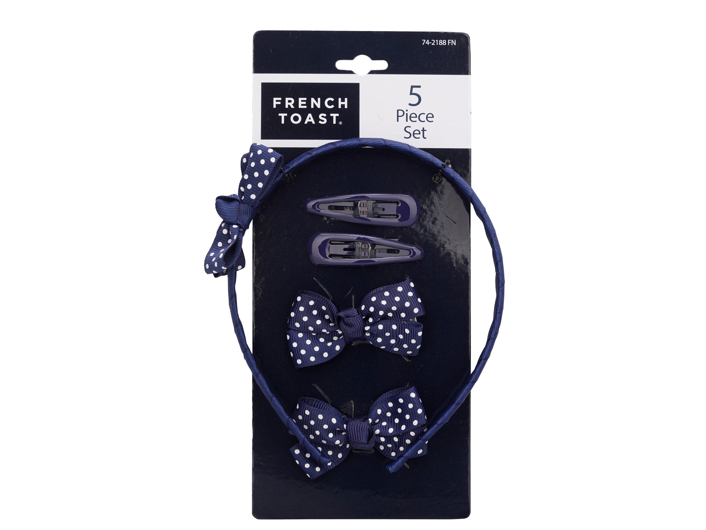 French Toast Headband, Bow & Snap Clip Set, 5 Pack