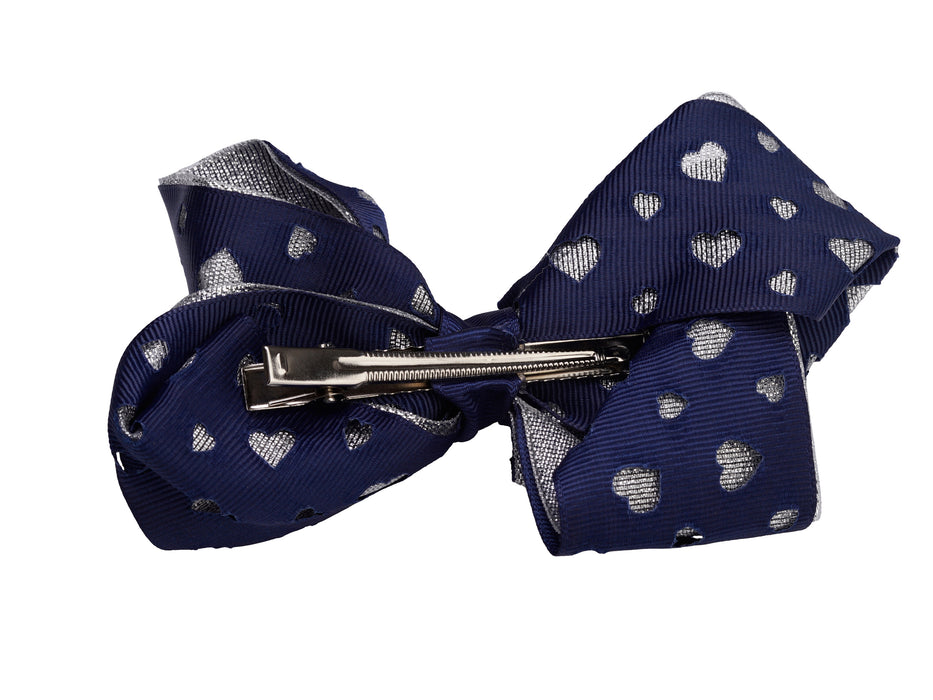 French Toast Large Bow Barrette with Cut Out Hearts